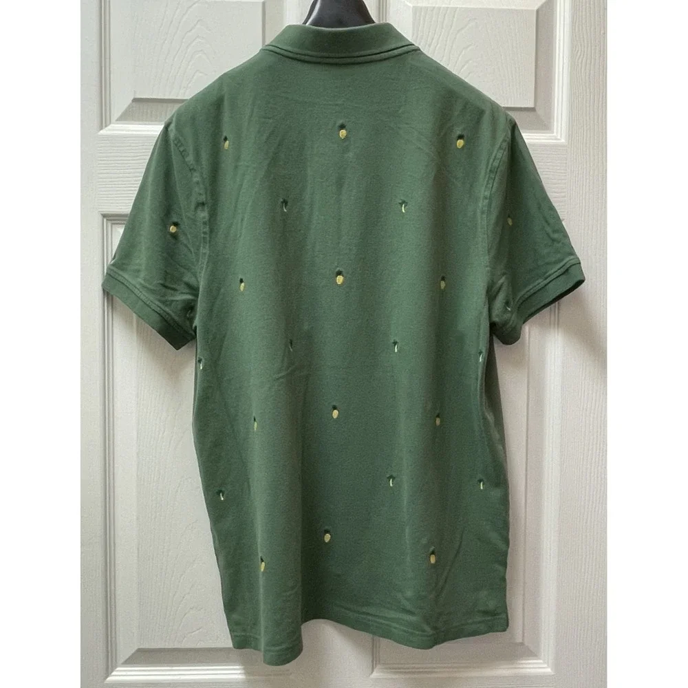 J Crew Men's Large Stretch Pique Embroidered Green Polo Tropical‎ Preppy Pocket